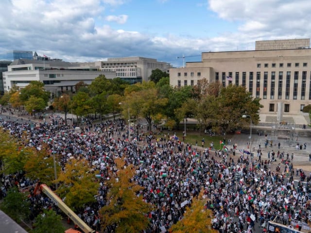 a rally held by american muslims for palestine calling for a cease fire in gaza marches down pennsylvania avenue in washington us october 21 2023 photo reuters